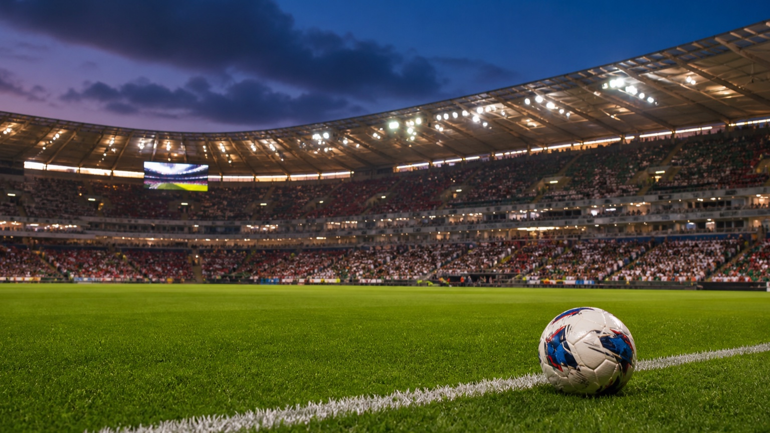 Fußballstadion in Italien am Abend